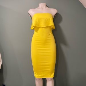 Boohoo Yellow Midi Frill Detail Dress